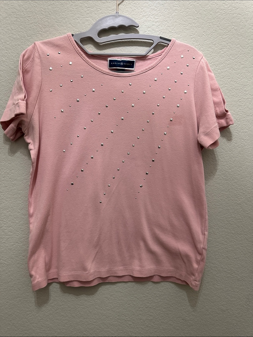 Karen Scott Blush Pink Short-Sleeve Studded Tee